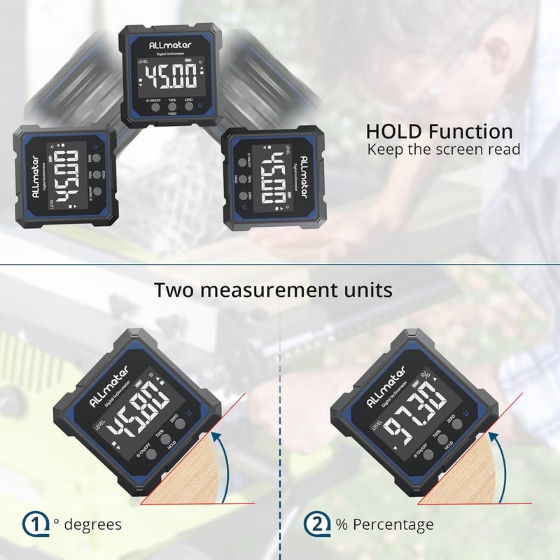 ALLmeter Store USB Rechargeable Digital Angle Finder with Laser – 4-Side Magnetic Inclinometer,0.05° Resolution,IP54 Digital Level with Backlit Display,Protractor Gauge Tool for Woodworking,Construction DIY - Image 4
